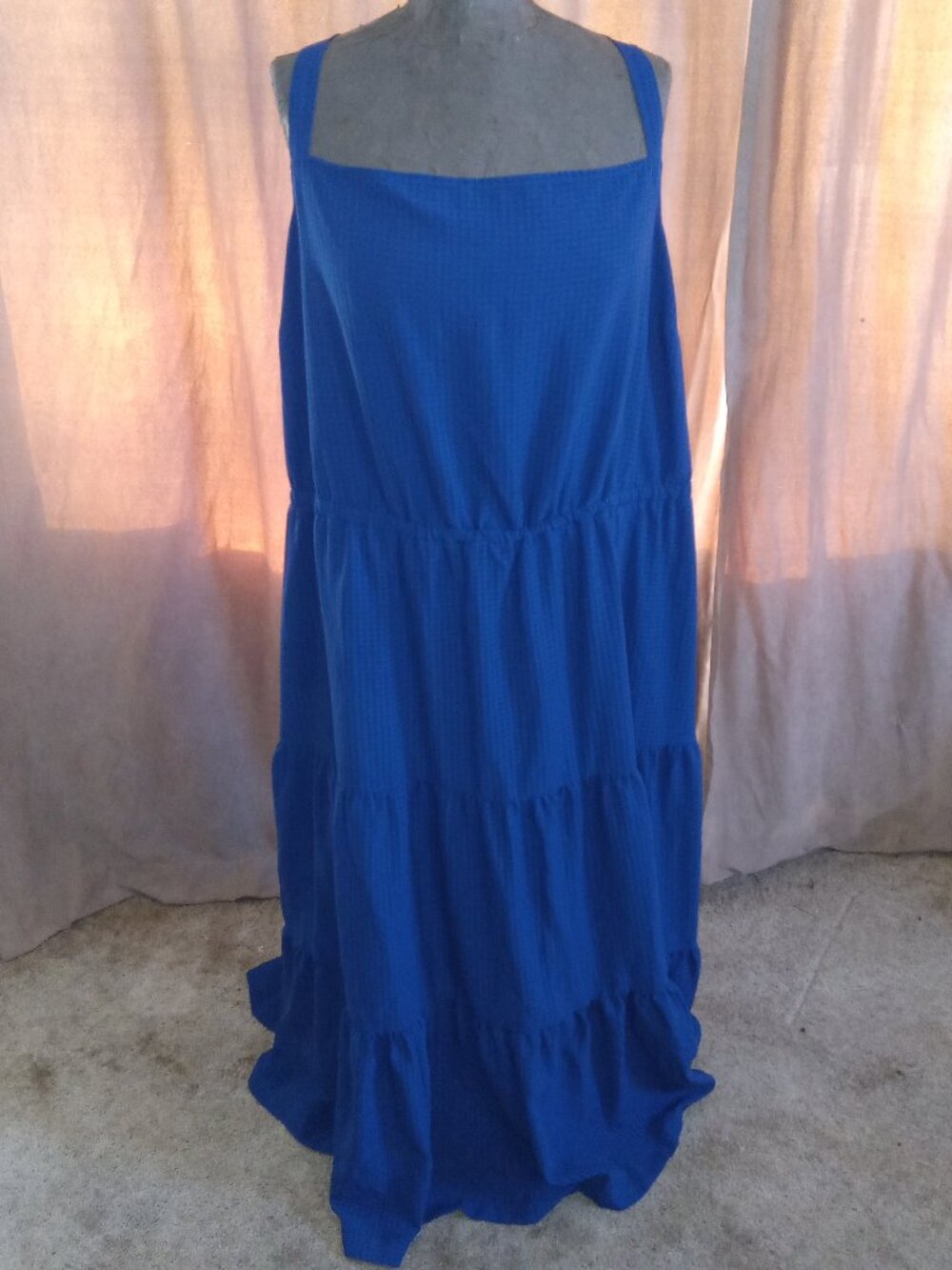 Ava & Viv Blue Gingham Checkered Maxi Tiered Sundress NWT 4X